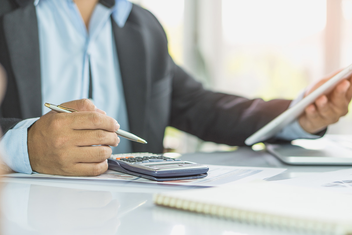 Tax preparer working at desk