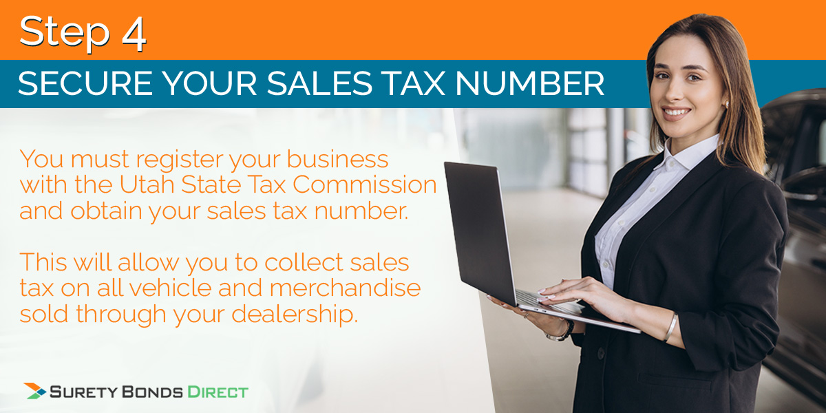 You need to secure your sales tax number so you can collect sales tax and submit the necessary tax figures each quarter.