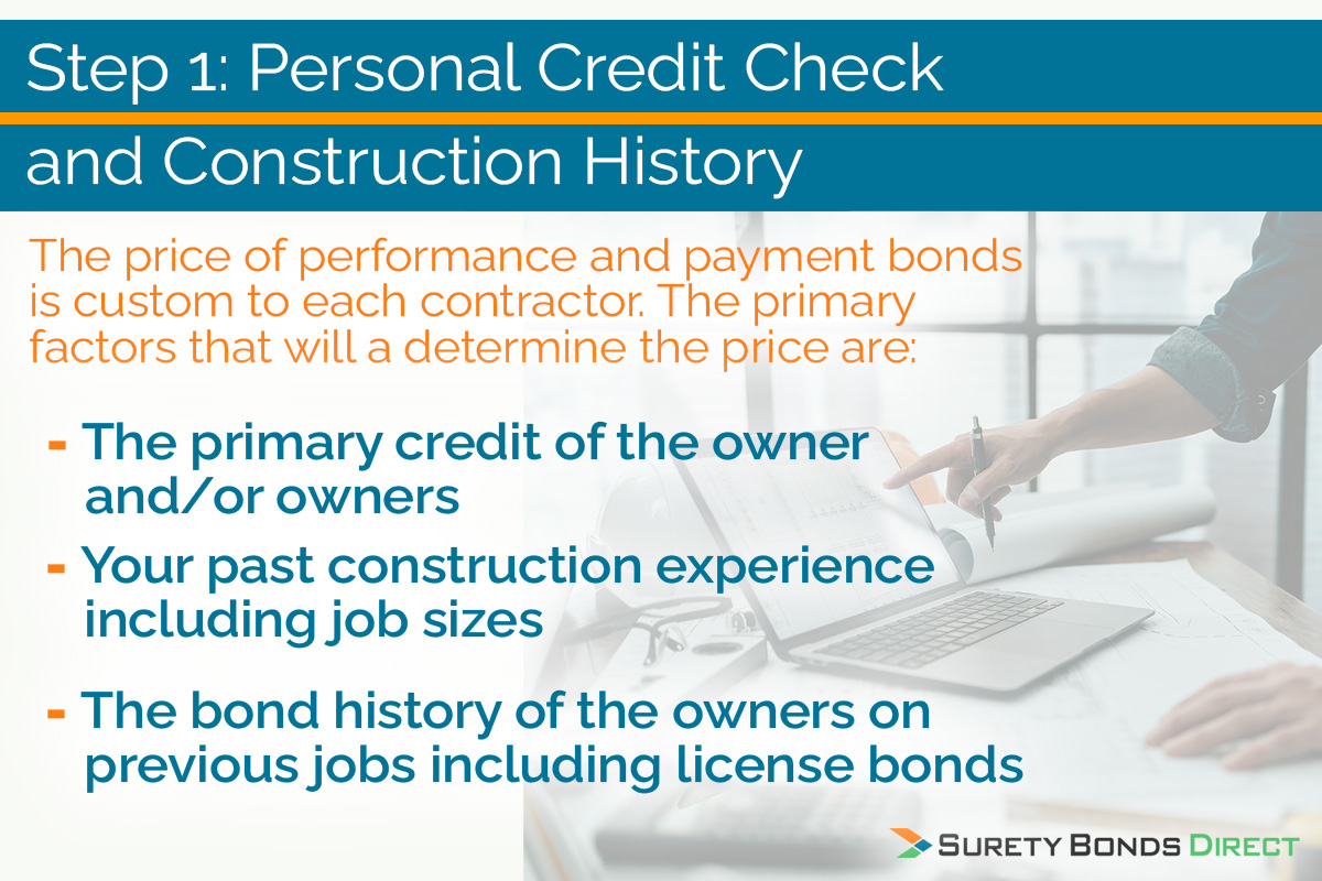 The 3 factors that will impact the price you pay for your bonds are the personal credit of the owners, the experience with construction projects of this size, and the bond history of the owners.