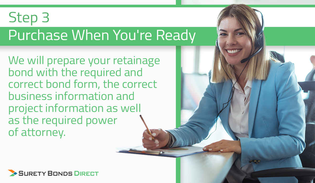 When you're ready, you can purchase your bond and we'll prepare it with the correct business information and power of attorney.
