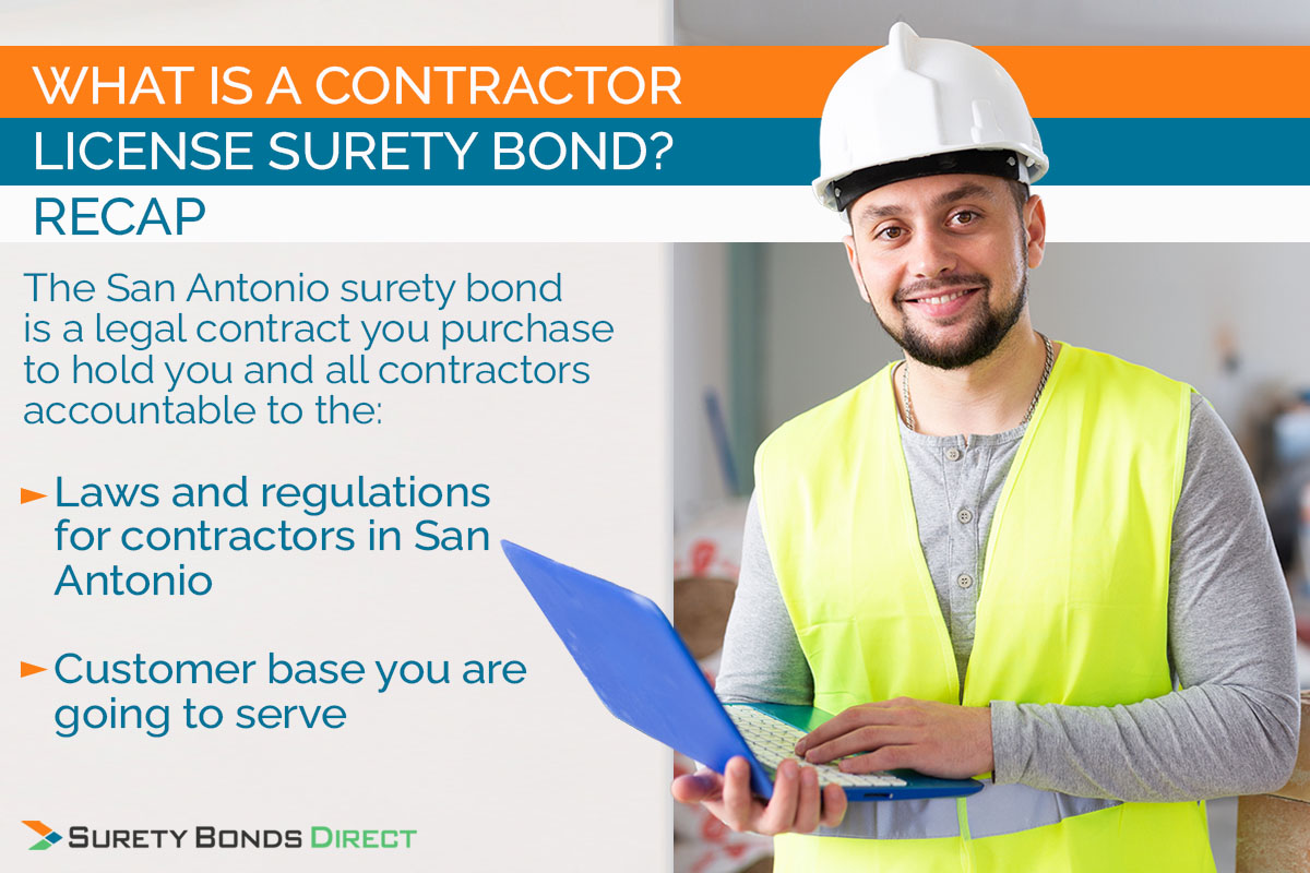 A contractor surety bond is a legal contract you purchase a financially backed promises you'll follow San Antonio contractor laws and service your customers with good business practices and ethics